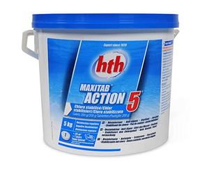 HTH Tablettes de chlore multifonction 200g, seau de 5kg - 5 actions en un produit.