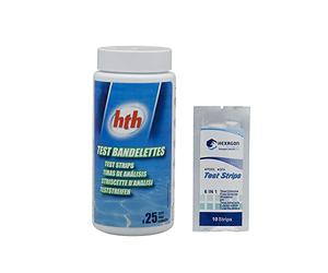 HTH - Test Cl/pH/Br/TH/TAC/Cya (boîte de 25 bandelettes) | Bandelette Analyse de l'eau + 10 Tests HPS OFFERTS 6 en 1