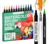 Hthed-12 + 2 Feutre Aquarelle, Stylo Aquarelle Peinture, Stylo Fineliner, Pinceau Aquarelle, Lavables, Non Toxiques, Idéals Pour Le Coloriage, Calligraphie, Feutre Aquarelle Brush Pen