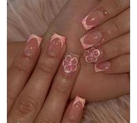 Hthed-24 Pièces Ongles Press-On Grapefruit Soda Minimalistes, Faux Ongles, Pointes D'ongles Artificiels 3d, Ongles À Coller Pour Étudiants, Bureau, Rendez-Vous & Déplacements