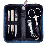 Hthed-Drei Schwerter Germany Siena Kit De Manucure 5 Pièces Comprenant Ciseaux À Cuticules, Coupe-Ongles, Lime À Ongles Saphir, Nettoyant Pour Ongles, Pince À Épiler, Couleur Bleu Jeans