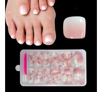 Hthed-Faux Ongles Pieds, 120 Pièces Carré Rose Gradient Faux Ongles Pied Avec Boîte, Capsule Americaine Ongle Artificiels Pour Femmes Toe Nails Full Cover Orteils Press On Nails12 Tailles