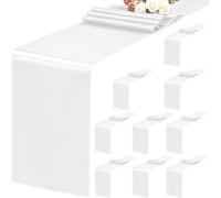 Hthed-Lot De 10 Chemins De Table Blancs 30 X 183 Cm En Satin Pour Tables Rondes Rectangulaires, Chemins De Table Blancs Pour Mariage, Banquets D'anniversaire, Fiançailles, Décoration De Fête
