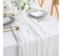 Hthed-- Lot De 2 Chemins De Table En Gaze Rustique, 90 X 300 Cm, Blancs, Romantiques Et Semi-Transparents, Style Bohème, Pour Décoration De Mariage, Fête D'anniversaire