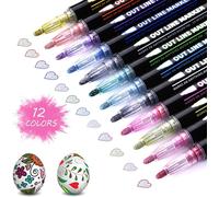 HTHED-Marqueurs Métalliques Feutres, Stylos de Contour, 12 Couleurs Stylo Magique, Magic Marker Feutres, Double Contour de Stylos de Dessin pour Carte-Cadeau Écriture Peinture Scrapbooking