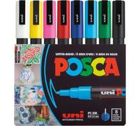 Hthed-Mitsubishi Pencil - 8 Marqueurs Pc3m - Pointe Conique Pointe Fine - Marqueurs Peinture À Base D'eau - Tout Support - Pour Papier, Textile, Verre, Galet, Bois - Couleurs Classiques