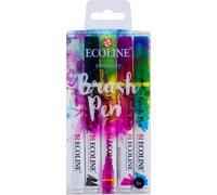 Hthed-Set De Stylos Pinceaux 5 Couleurs Primaires Palette De Base Avec Noir Et Stylo Mélangeur Parfait Pour Lettrage, Aquarelle Et Croquis
