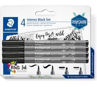 Hthed-Staedtler - Pigment Art Brush 37 - Blister 4 Feutres Noirs Pointe Pinceau, Pointe Pinceau Soft, Pointe Calligraphie Et Pointe Ogive - 37 Bk4-1
