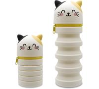 Hthed-Trousse Scolaire 2 En 1 En Silicone Souple - Trousse Crayons Télescopique Silicone, Étui Crayons Télescopique Kawaii Avec Motif, Pour École, Bureau, Cadeau Garçons Filles (Chat À Pois)