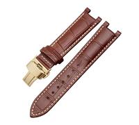 HTHRRFE Bracelet de montre cranté en cuir de vachette grain de crocodile compatible avec GC Guess Pasha bracelet étanche en cuir de vache 20 x 11 mm 22 x 13 mm for hommes(A-brown-b-gold,20-12mm)