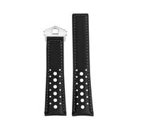 HTHRRFE Bracelet De Montre En Cuir 22 Mm Compatible Avec TAG Heuer Monaco Carrera CAW211R/P, Boucle Déployante Respirante, Imprimé Litchi, En Cuir De Vachette, For Homme(B Black gray silver)