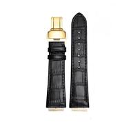 HTHRRFE Bracelet de montre en cuir de vachette for homme et femme, compatible avec Maserati Trident (25 x 18 mm et 21 x 18 mm, R8821108039 et R8821108025)(Black gold Folding,24-18mm Convex)