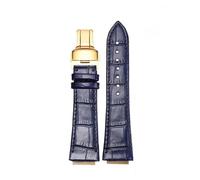 HTHRRFE Bracelet de montre en cuir de vachette for homme et femme, compatible avec Maserati Trident (25 x 18 mm et 21 x 18 mm, R8821108039 et R8821108025)(Blue gold Folding,21-18mm Convex)