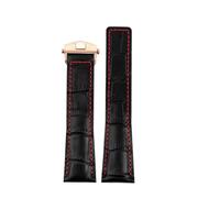 HTHRRFE Bracelet de montre en cuir noir bleu marron 19 mm, 20 mm, 22 mm, compatible avec les montres professionnelles TAG Heuer Monaco Carrera, style boucle déployante(Black red-rosegold,22mm)