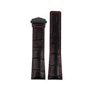 HTHRRFE Bracelet de montre en cuir noir bleu marron 19 mm, 20 mm, 22 mm, compatible avec les montres professionnelles TAG Heuer Monaco Carrera, style boucle déployante(Black red-black,20mm)