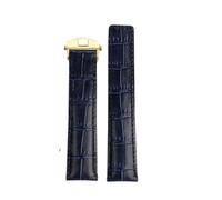 HTHRRFE Bracelet de montre en cuir noir bleu marron 19 mm, 20 mm, 22 mm, compatible avec les montres professionnelles TAG Heuer Monaco Carrera, style boucle déployante(Blue-gold,20mm)