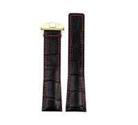 HTHRRFE Bracelet de montre en cuir noir bleu marron 19 mm, 20 mm, 22 mm, compatible avec les montres professionnelles TAG Heuer Monaco Carrera, style boucle déployante(Black red-gold,19mm)