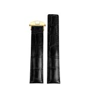 HTHRRFE Bracelet de montre en cuir noir bleu marron 19 mm, 20 mm, 22 mm, compatible avec les montres professionnelles TAG Heuer Monaco Carrera, style boucle déployante(Black-gold,19mm)