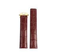 HTHRRFE Bracelet de montre en cuir noir bleu marron 19 mm, 20 mm, 22 mm, compatible avec les montres professionnelles TAG Heuer Monaco Carrera, style boucle déployante(Brown-gold,19mm)