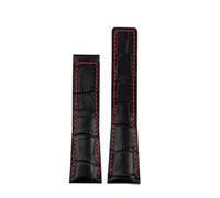 HTHRRFE Bracelet de montre en cuir noir bleu marron 19 mm, 20 mm, 22 mm, compatible avec les montres professionnelles TAG Heuer Monaco Carrera, style boucle déployante(Black red-nobuckle,20mm)