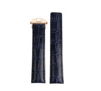 HTHRRFE Bracelet de montre en cuir noir bleu marron 19 mm, 20 mm, 22 mm, compatible avec les montres professionnelles TAG Heuer Monaco Carrera, style boucle déployante(Blue-rosegold,19mm)