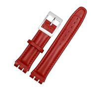 HTHRRFE Bracelet de Montre en Cuir Véritable Compatible avec SWATCH YCS YAS YGS IRONY Bracelet de Montre en Cuir de Vachette Hommes Femmes Boucle Pliante Bracelet Bande Marron 17mm19mm(Red silver,19mm