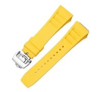 HTHRRFE Bracelet de montre en silicone compatible avec Richard Mille, résistant à la transpiration, souple et confortable, bracelet en caoutchouc à ouverture surélevée de 25 mm(Yellow-silver)