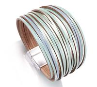 HTMRZ 1 Pc Bracelets en Cuir Femmes Bohème Bandes Multicouche Large Wrap Bracelet Femme Bijoux-Vert