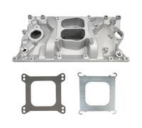 Htostar Racing Collecteur d'admission double plan en fonte d'aluminium carburé compatible avec Chevrolet Small Block 1996-2002 Vortec 350 avec carburateurs à alésage carré
