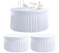 Htper 2pcs Blanc Nappes Rondes Extensibles en Spandex pour Tables Rondes de 150 cm, Housse de Table Ronde Extensible pour réception de Mariage, Banquet, fête, Anniversaire, Vacances, dîner