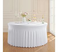 Htper Blanc Nappes Rondes Extensibles en Spandex pour Tables Rondes de 150 cm, Housse de Table Ronde Extensible pour réception de Mariage, Banquet, fête, Anniversaire, Vacances, dîner