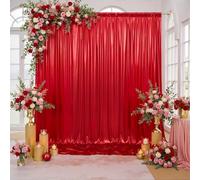 HTPER Lot de 2 rideaux à paillettes rouges - 3 x 3 m - 1,5 x 3 m - Fond à paillettes sans plis - Tissu décoratif scintillant pour mariage, anniversaire, séance photo, remise de diplôme