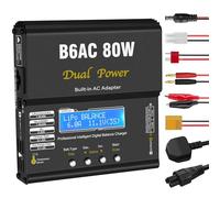 HTRC Chargeur Batterie LiPo, 80W 6A Chargeur LiPo RC pour Batteries LiPo/Li-ION/Life (1-6 Cellules), NiMH/NiCd (1-15 Cellules) et PB (2-20V), équipé de Connecteurs XT60/Prise T/Tamiya/Pince Crocodile