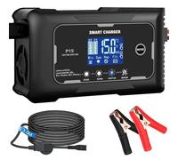 HTRC Chargeur de Batterie de Voiture 12 V/15 A et 24 V/10 A, pour Voiture, Moto, Tondeuse à Gazon, Bateau, Lithium, LiFePO4, Acide Plomb (AGM, Gel, MF, EFB, SLA, VRLA, etc.)