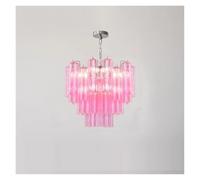 HTRDFWD Lustre Suspendu à LED de Conception française en Tube de Verre Rose et Blanc, luminaires Suspendus, luminaires de Salle à Manger, Luxe(50cm Pink)