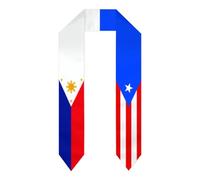 HTRJYH Écharpe de remise de diplôme pour étudiant à l'étranger - 183 cm de long, Drapeau des Philippines et drapeau de Porto Rico 13, taille unique
