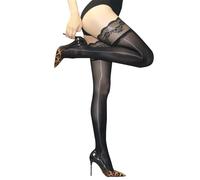 HTRUIYATY Brillant Bas Autofixant Femme Sexy 8 DEN Dentelle Haut Antidérapant Silicone