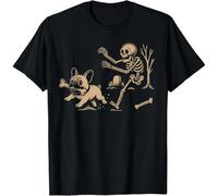 HTRWSNVX French Bulldog Halloween Frenchie Skeleton Chase Spooky T-Shirt Black L
