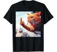 HTRWSNVX Funny Cat Middle Finger Hilarious Cat in The Car Cat Lover Unisex T-Shirt Black S