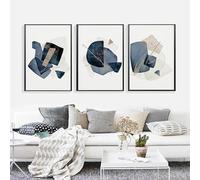 HTRYwerdf Géométrie abstraite Tibet graphiques bleu doré Affiches gravures Art moderne peinture Muraleale Nordic peinture à l'huile minimaliste Image salon Maison Decoration 50x70cmx3 Sans cadre
