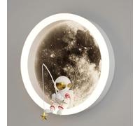 HTsilphelene LED Enfants Lune Applique Murale, Astronaute Décoration Chambre D'enfants Décoration Tête De Lit Applique Murale, 3000k 12W Ronde Chambre D'enfants (A:Whtie)
