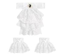 HTTDSLF 1 Morceau De Nœud Papillon en Dentelle Et 1 Manche D'Adversaire, Jabot en dentelle, avec 2 manchettes, blanc, Accessoire, Costume, Carnaval, Halloween, Fête à thème