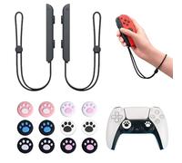 HTTDSLF 1 Paires Dragonnes, Switch Gamepad Bracelet, Contrôleur de Poignet, Dragonne de Poignet de Contrôleur, Dragonne Joy-Con, Dragonnes pour Nintendo Switch, avec 12 Capuchons de Poignée de Pouce