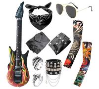 HTTDSLF 11 Pcs Deguisements Rock Accessoires, Accessoires de Costume Punk, Deguisement Hippie Disco, pour Femmes Hommes Adulte Fête des Années 70 80 90