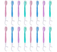 HTTDSLF 16 Brosses à Dents Jetables, Mini Brosse à Dents 5 en 1 (Fil Dentaire Pré-Inséré | Gratte-Langue | Haleine Fraîche | Cure-Dent), Brosses à Dents Portables