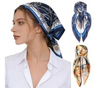 HTTDSLF 2 Pack Foulard Soie pour Femme, Grand Carrés Satin Foulards Cheveux Accessoires, Léger Bandana Imprimé Tendance, Rétro Style Multicolore Multifonction, Élégant, Bandana pour Femmes, 90 * 90cm