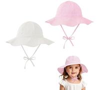 HTTDSLF 2 Pcs Chapeau Soleil Bébé Fille Garçon, Coton Chapeaux de Soleil Fille, Chapeau de Plage à Large Bord avec Cordon Ajustable, Chapeau d'été pour Tout-Petits Respirant et Léger pour 12 à 24 Mois