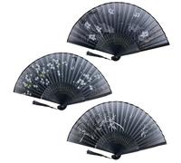 HTTDSLF 3 PCS Éventails Pliants, Éventail Pliant pour Femme, Éventails Pliants avec Frange, Eventail Pliable en Bambou Soie de Style Vintage Chinois, pour Décoration Mariage Mur Accessoires de Danse