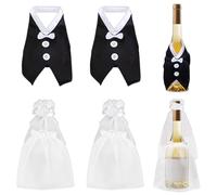 HTTDSLF 4 PCS Decoration de Bouteille de vin pour Mariage, Décoration de Table de Mariage, Sacs Cadeaux pour Bouteillo de vin, Décoration Bouteillo de Vin pour Mariés, pour Fête Mariage Anniversaire