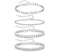 HTTDSLF 4 Pièces Gourmette Homme Chaîne Bracelet, Classique Bracelet Ensemble de Bijoux pour Hommes Garçon, Chaîne Cadeau pour Saint-Valentin Noël Anniversaire Fête des Pères, Punk Rappeur Cadeau